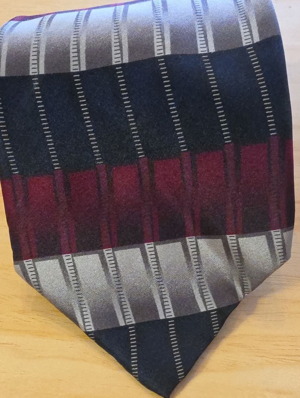 Haggar Burgundy, Navy and Gray Striped Tie